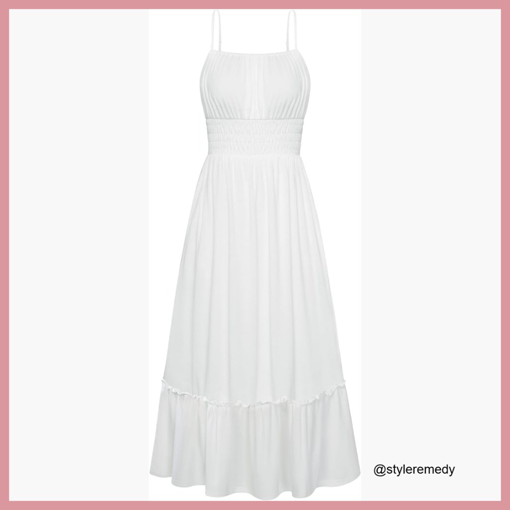 Polyester Maxi Dress With Smocked Waist And Pockets